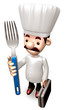 A Cook Holding a fork. 3D Chef Character Design