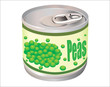 metallic tin can with green peas isolated on white background