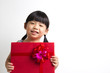 Asian child with red gift box