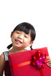 Asian child with red gift box