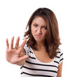stop hand sign from angry beautiful woman