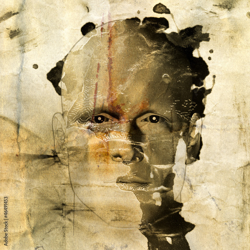 Illustration: rough sketch of man on grungy paper rough sketch of man on grungy paper