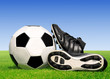 soccer ball and shoes in grass