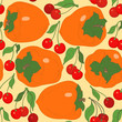 seamless pattern with persimmon and cherries