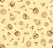 Tasty hand-drawing card made from seamless cupcake pattern