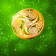 Magic golden 3D triskel on green background