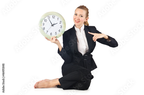 Photo: Woman with clock on white Woman with clock on white