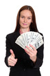 Foto: young woman holding a 100 dollar bill young woman holding a 100 dollar bill
