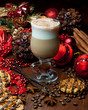 Delicious christmas coffee with spices and decoration