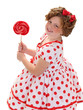 A Girl Holds A Red Lollipop