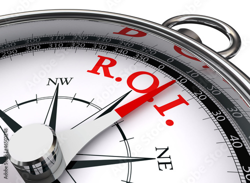 Illustration: roi red word on concept compass roi red word on concept compass