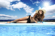 summer sunbathing girl by the pool