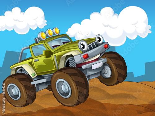Illustration: The off road cartoon car - illustration for the children The off road cartoon car - illustration for the children