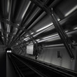 empty subway station with the lights of the arriving train