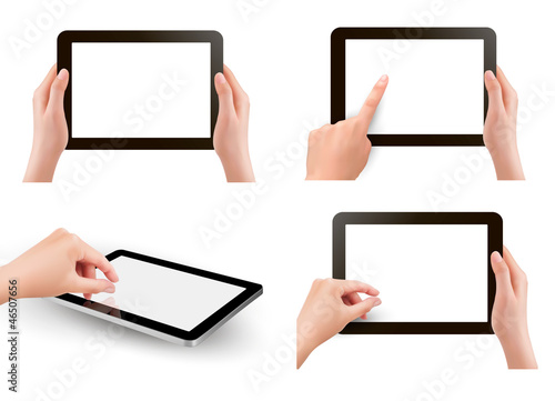 Vector: Set of tables pc with hands. Vector. Set of tables pc with hands. Vector.