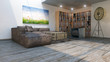 Galerie Wohnung mit Vinyl Plattenregalen und Wandbild 3D