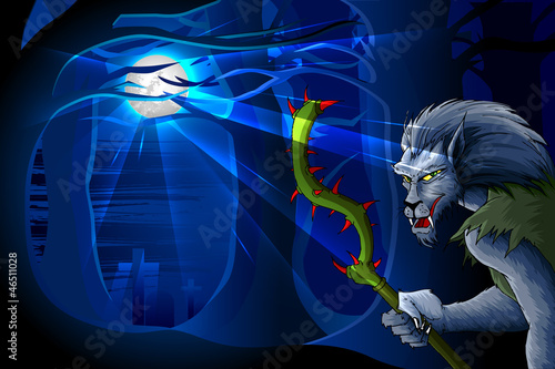 Vector: vector illustration of wolfman in graveyard for Halloween night vector illustration of wolfman in graveyard for Halloween night