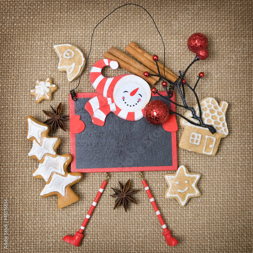 Photo: Snowman board with gingerbread and spice Snowman board with gingerbread and spice