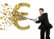 Italian businessman breaks the euro with a baseball bat