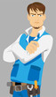 Vector: Vector illustration of a young worker in blue suite Vector illustration of a young worker in blue suite