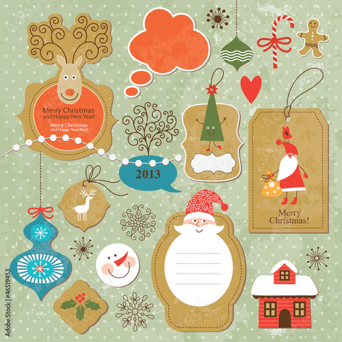 Vector: Set of Christmas and New Year vintage elements Set of Christmas and New Year vintage elements