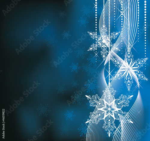 Vector: Christmas background in blue colors with snowflakes. Christmas background in blue colors with snowflakes.