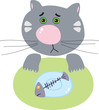 Sad cat with a skeleton of fish