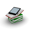 Illustration: E-book reader on stacked books E-book reader on stacked books