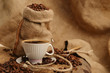 Coffee beans and cup