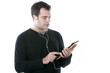 man with headphones, holding a tablet