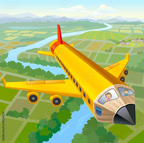 Vector: School Children On Pencil Aeroplane Ride School Children On Pencil Aeroplane Ride