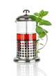Teapot of tea with mint isolated on a white background