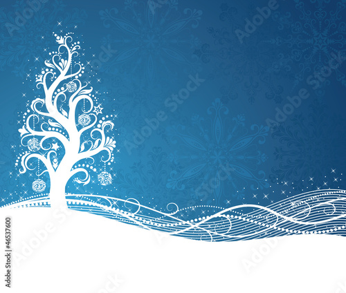 Vector: Pattern in a shape of a christmas tree on the blue background. Pattern in a shape of a christmas tree on the blue background.
