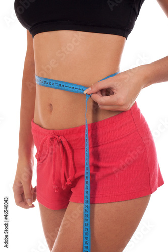 Photo: Young woman measuring perfect shape of her body Young woman measuring perfect shape of her body