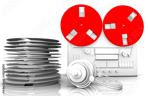 Illustration: Retro tape recorder and headphones Retro tape recorder and headphones