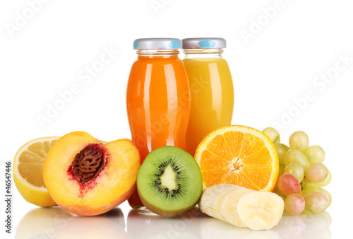 Photo: Delicious multifruit juice in a bottle and fruit next to it Delicious multifruit juice in a bottle and fruit next to it