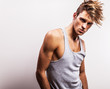 Attractive man wearing T-shirt.