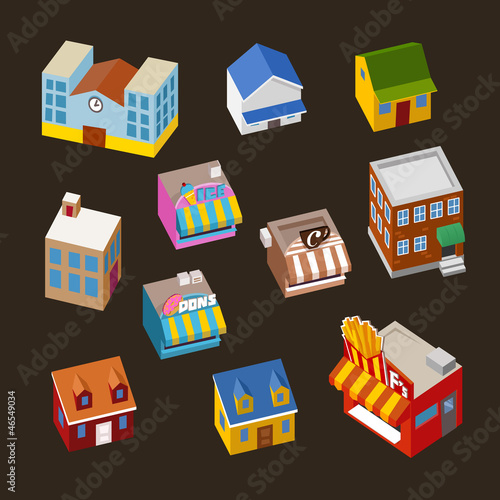Vector: Isometric Building for assembling map Isometric Building for assembling map