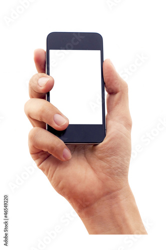 Photo: isolated hand holding smartphone or phone isolated hand holding smartphone or phone