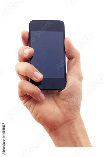 Photo: isolated hand holding smartphone or phone isolated hand holding smartphone or phone