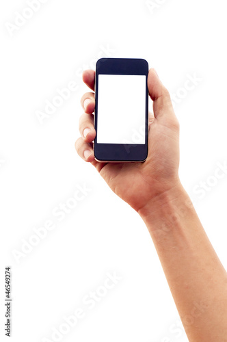 Photo: isolated hand holding smartphone or phone isolated hand holding smartphone or phone