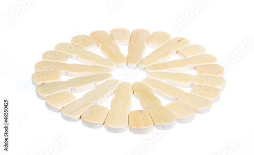 Photo: Wickerwork empty yellow breadbasket on white background Wickerwork empty yellow breadbasket on white background