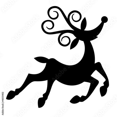 Vector: Cartoon style Christmas reindeer black silhouette. Cartoon style Christmas reindeer black silhouette.