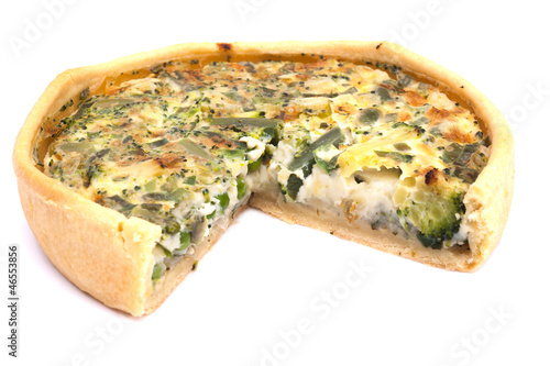 Photo: Vegetable quiche on white background Vegetable quiche on white background