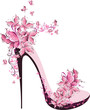 Shoes on a high heel decorated with butterflies