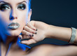 Luxury woman with rhinestones on her lips
