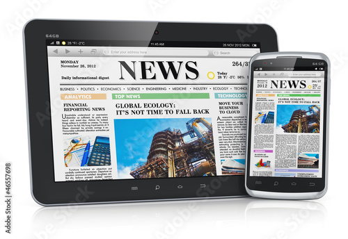 Illustration: Tablet PC and smartphone with business news Tablet PC and smartphone with business news