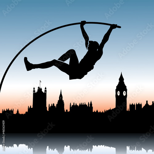Vector: Pole vault over London skyline Pole vault over London skyline