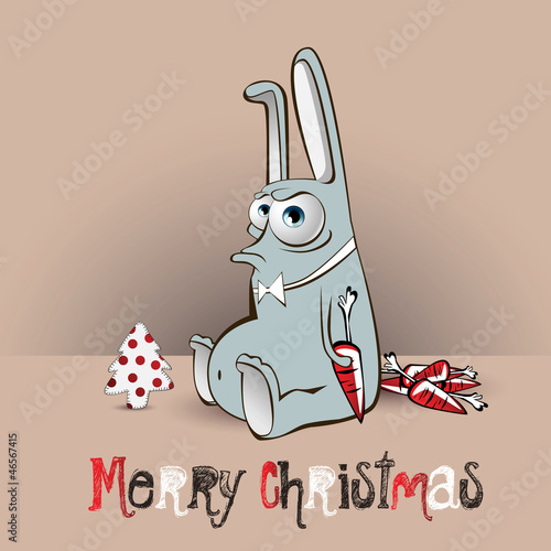 Vector: Merry Christmas rabbit with carrot Merry Christmas rabbit with carrot