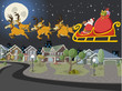 Vektor: Santa Claus on sleigh with reindeer flying over suburb Santa Claus on sleigh with reindeer flying over suburb